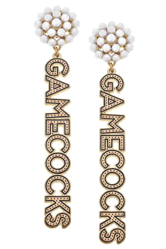 South Carolina Gamecocks Pearl Cluster Dotted Enamel Drop Earrings - FINAL SALE sold by Canvas Style