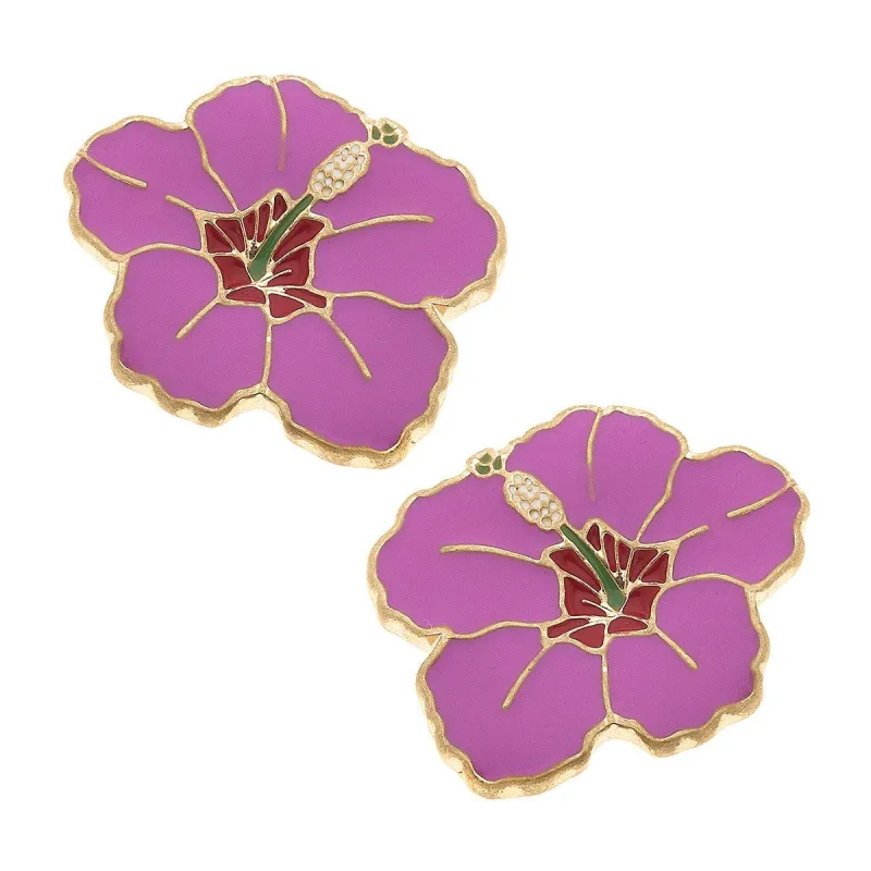 CANVAS Style x @thelovelyflamingo Enamel Hibiscus Stud Earring in Pink - FINAL SALE sold by Canvas Style