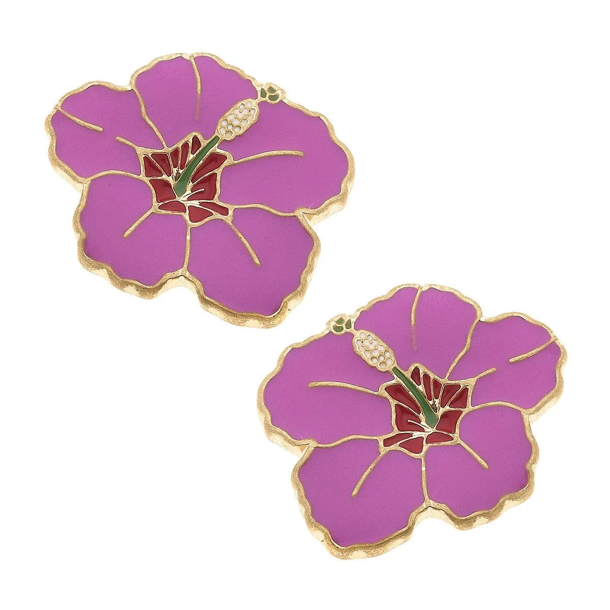 CANVAS Style x @thelovelyflamingo Enamel Hibiscus Stud Earring in Pink - FINAL SALE sold by Canvas Style