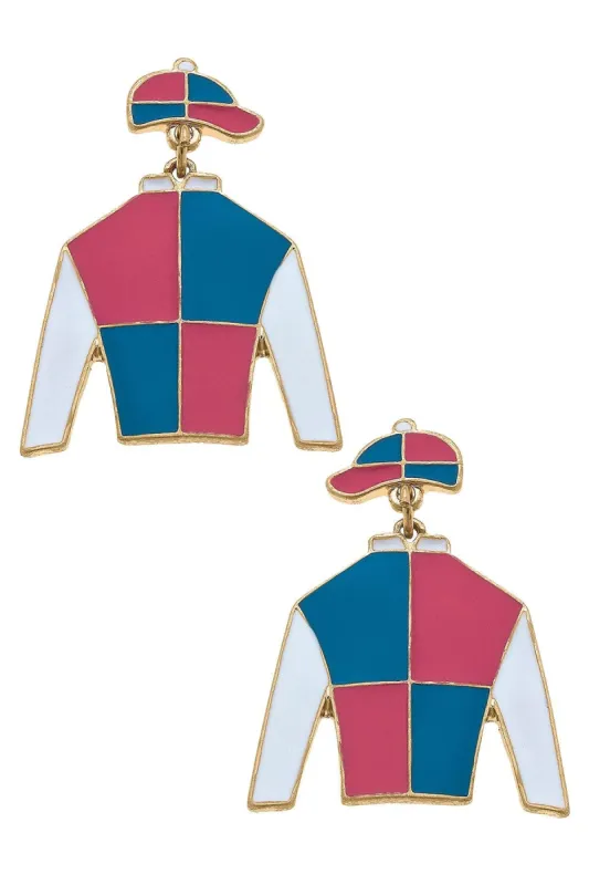 Sir Barton Jockey Silk Enamel Drop Earrings sold by Canvas Style