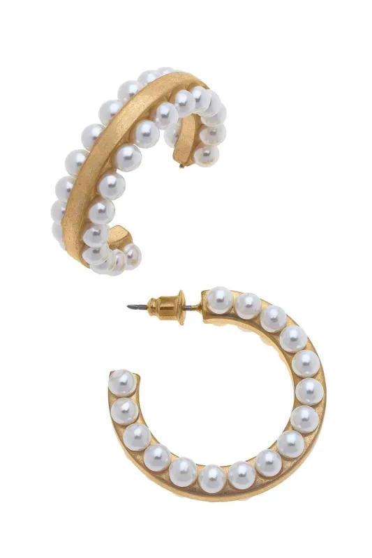 Ashlynn Pearl-Studded Hoop Earrings in Ivory sold by Canvas Style