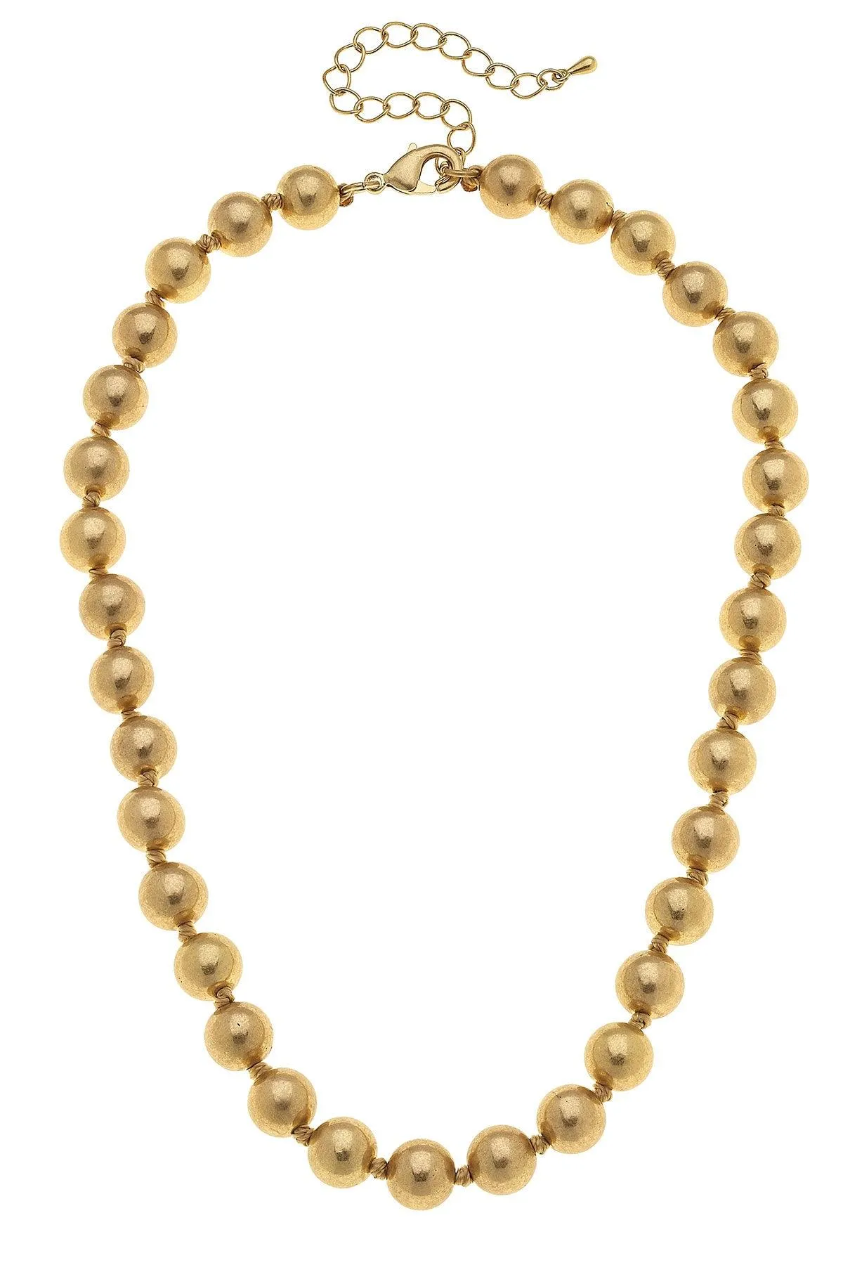 Chloe 10MM Hand-Knotted Ball Bead Necklace in Worn Gold sold by Canvas Style