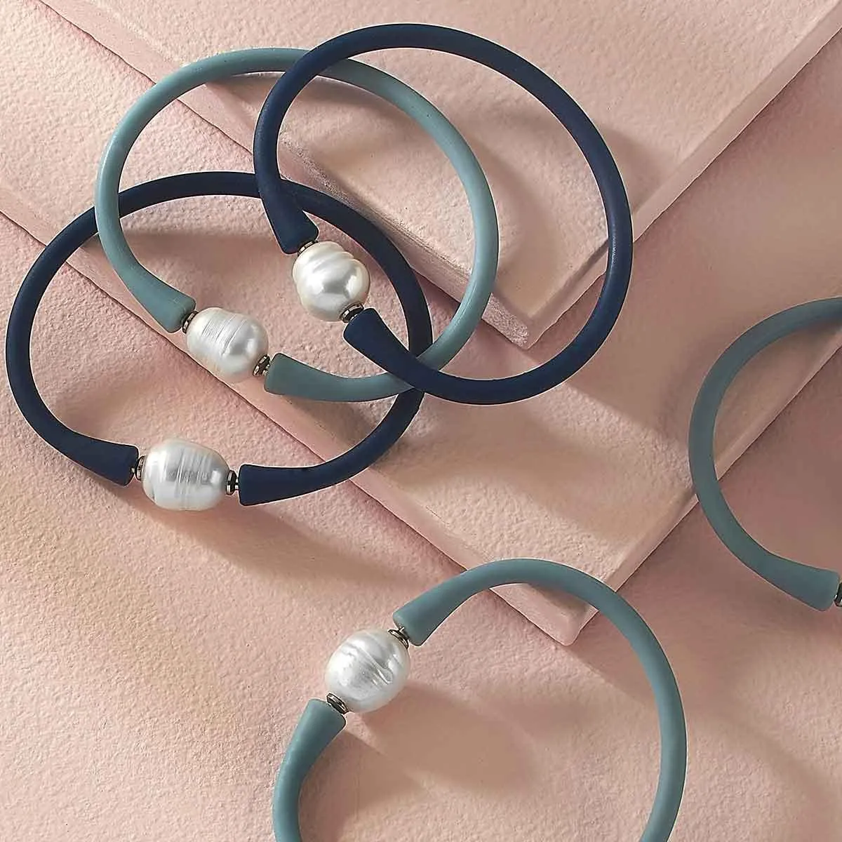 Bali Freshwater Pearl Silicone Bracelet Set of 3 in Blue Grey - FINAL SALE sold by Canvas Style product image thumbnail 2