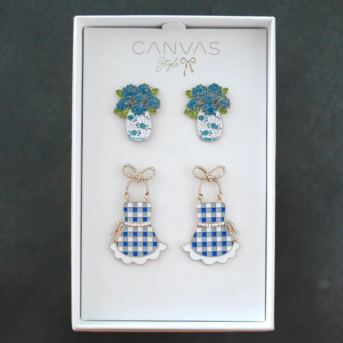 Sofia Hydrangea Ginger Jar Stud and Rose Apron Earring Set sold by Canvas Style product image thumbnail 2