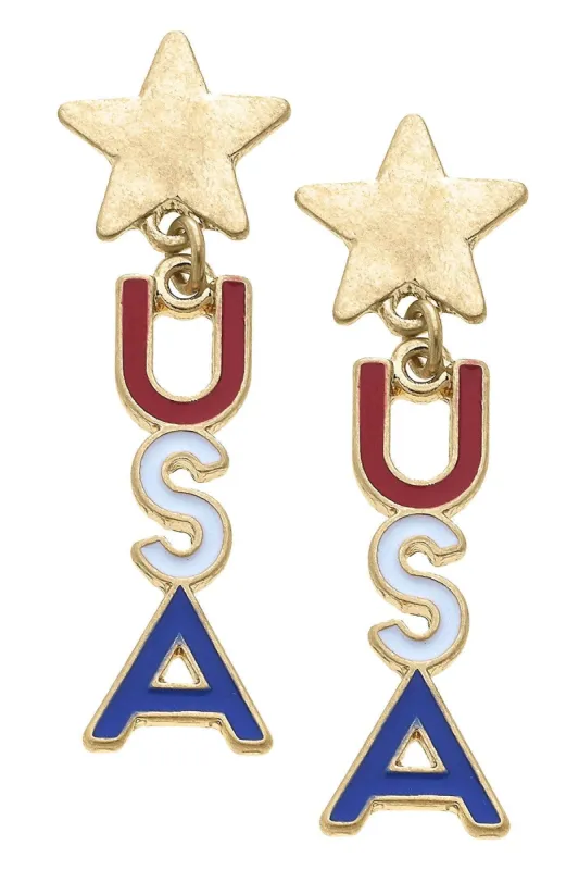 USA Star Enamel Earrings in Red, White & Blue sold by Canvas Style