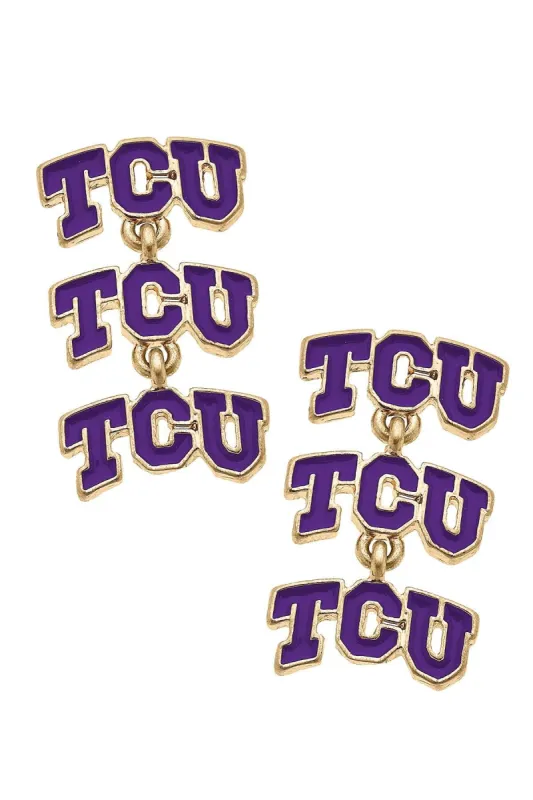 TCU Horned Frogs Triple Drop Enamel Earrings - FINAL SALE sold by Canvas Style