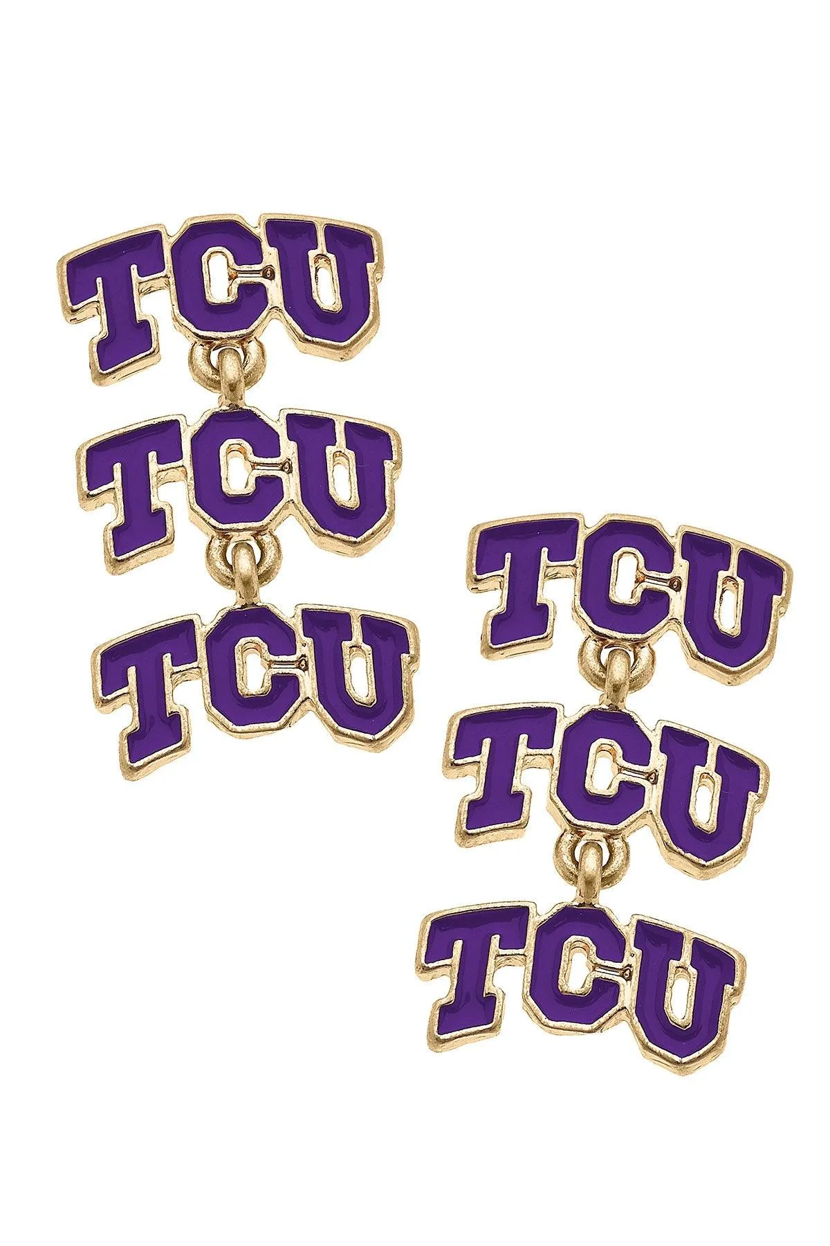 TCU Horned Frogs Triple Drop Enamel Earrings - FINAL SALE sold by Canvas Style