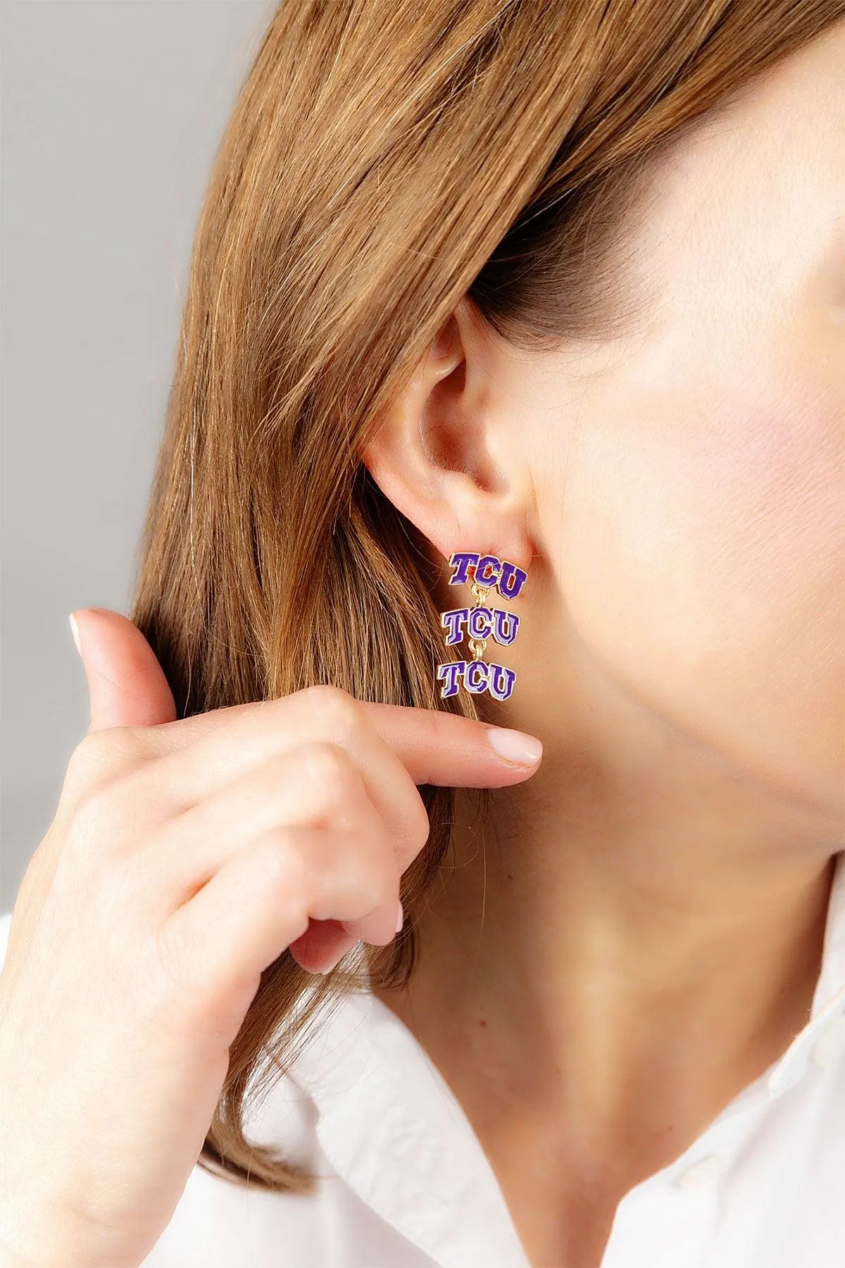 TCU Horned Frogs Triple Drop Enamel Earrings - FINAL SALE sold by Canvas Style product image thumbnail 3