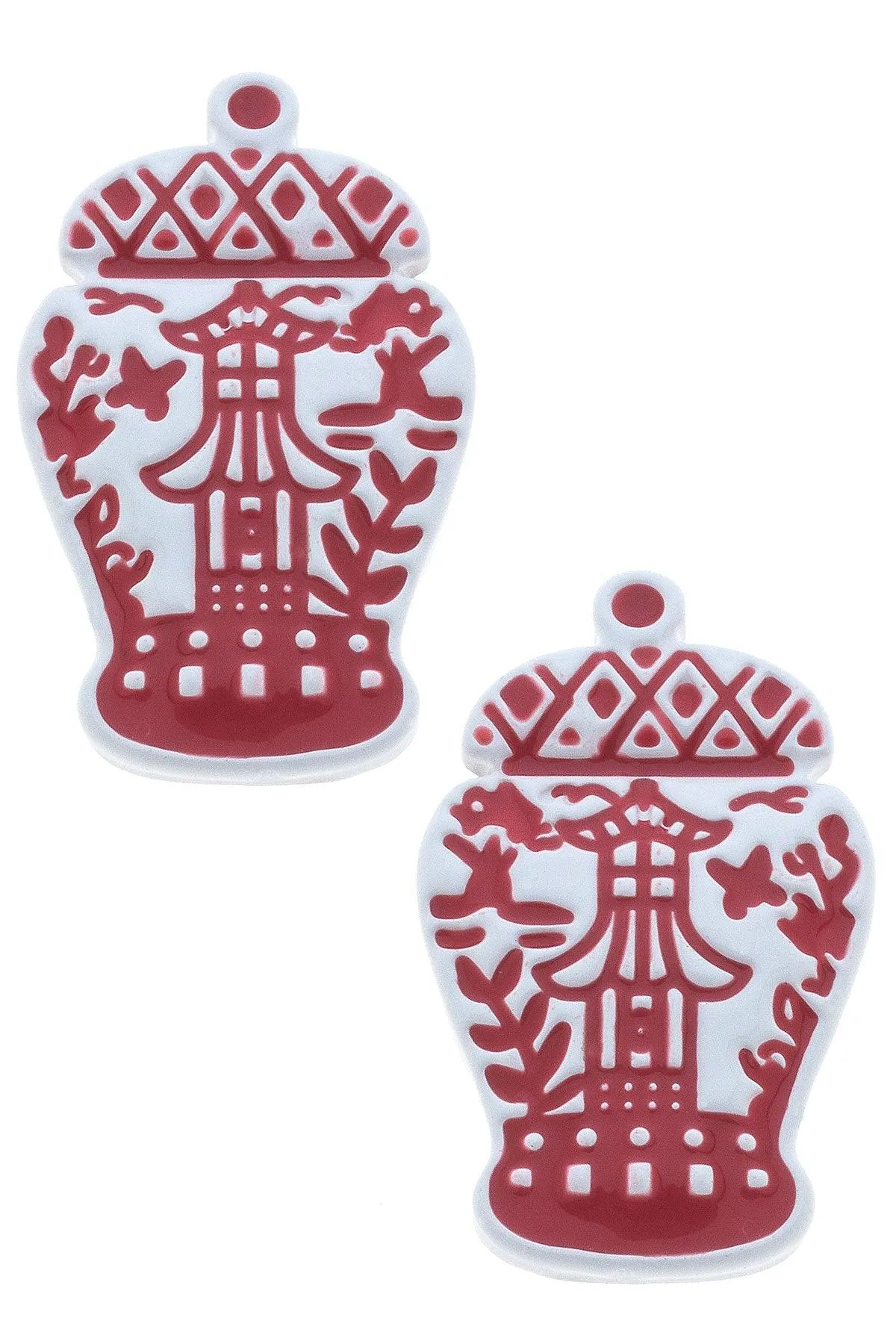 Aubree Enamel Pagoda Ginger Jar Stud Earrings in Pink & White sold by Canvas Style