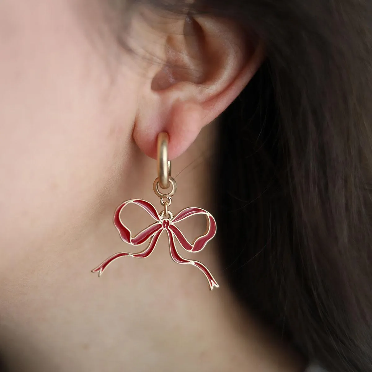 Veronica Game Day Bow Enamel Earrings in Crimson sold by Canvas Style product image thumbnail 2