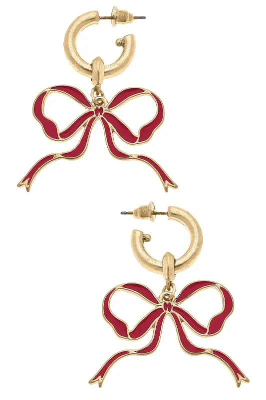 Veronica Game Day Bow Enamel Earrings in Crimson sold by Canvas Style