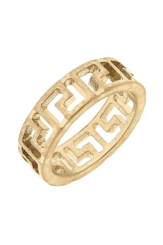 Ryan Greek Keys Ring in Worn Gold sold by Canvas Style