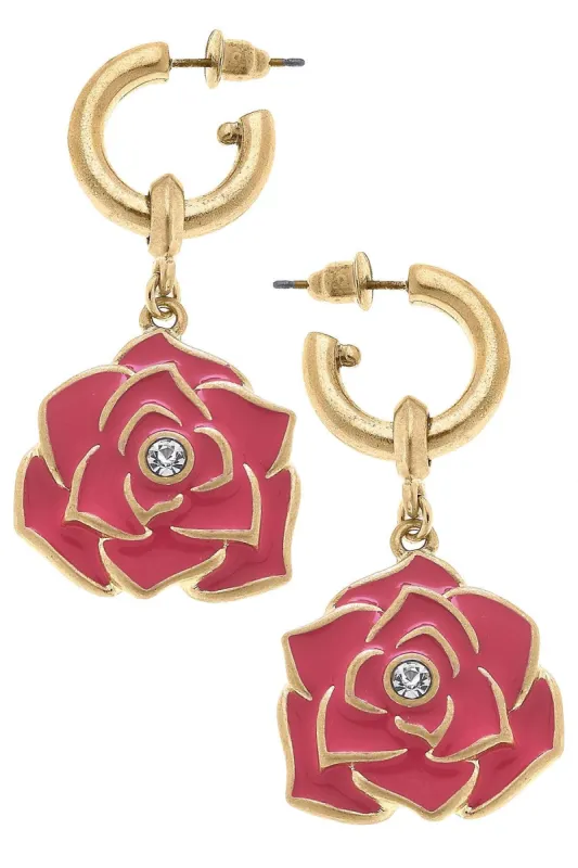 Isabella Rose Enamel Drop Hoop Earrings in Worn Gold sold by Canvas Style