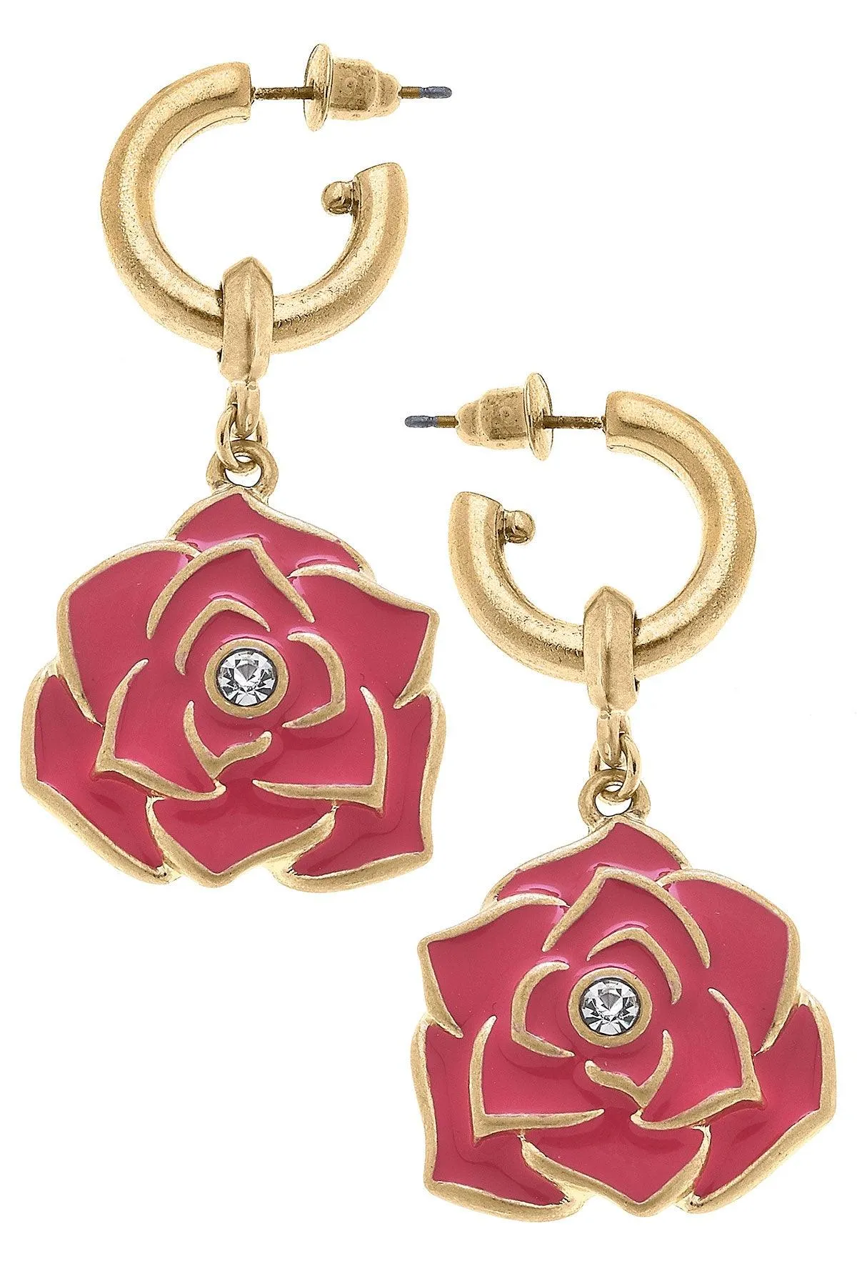 Isabella Rose Enamel Drop Hoop Earrings in Worn Gold sold by Canvas Style