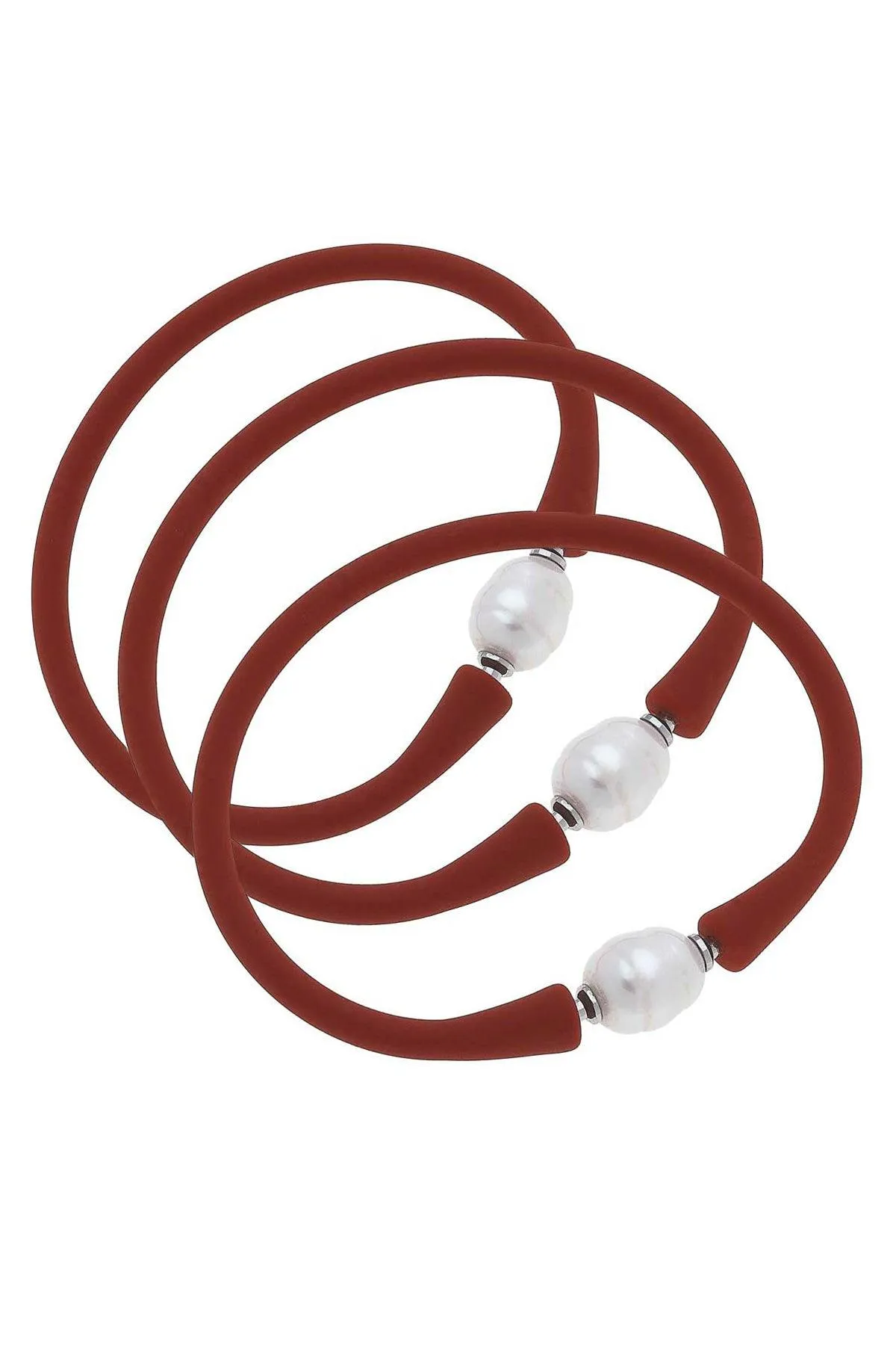 Bali Freshwater Pearl Silicone Bracelet Set of 3 in Rust - FINAL SALE sold by Canvas Style