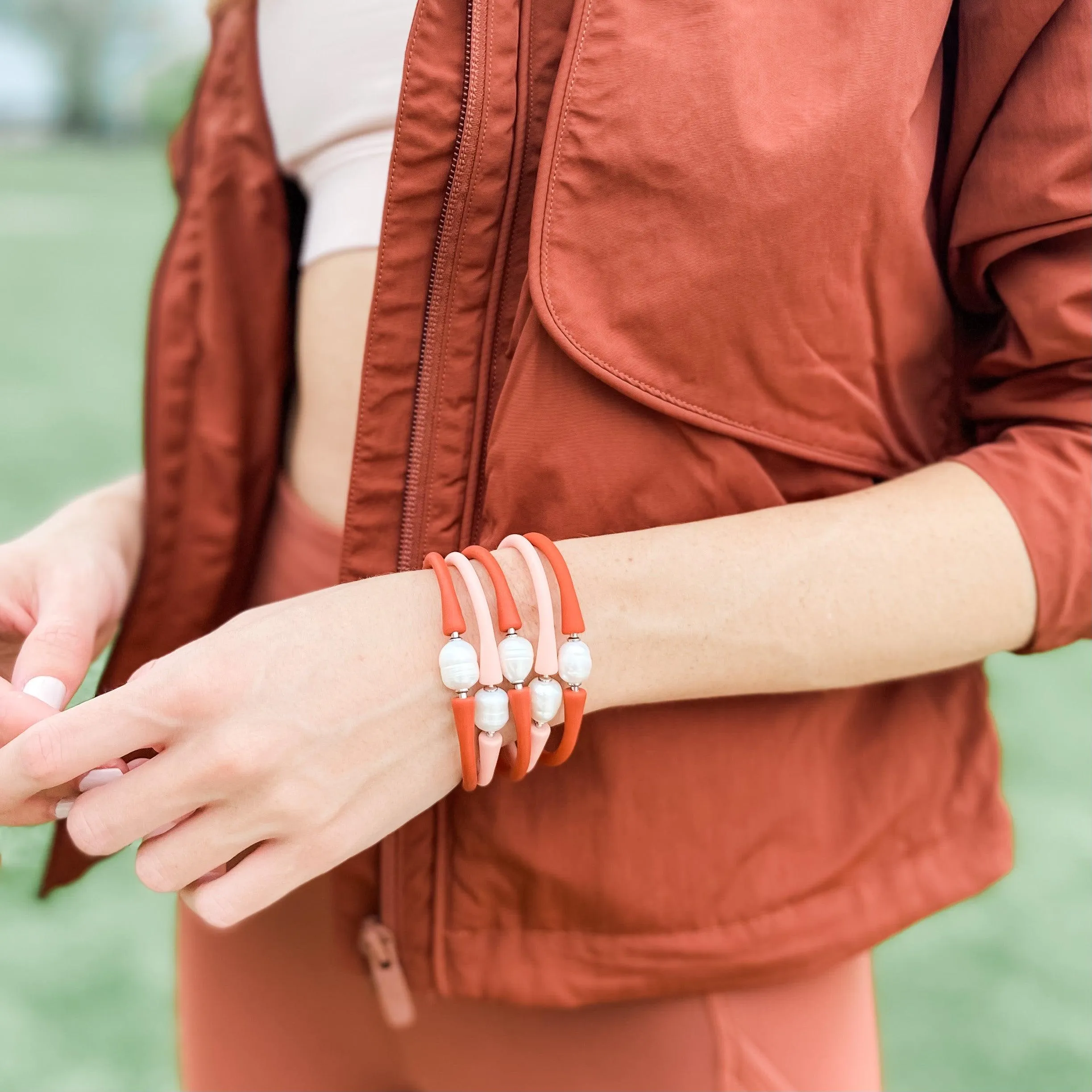 Bali Freshwater Pearl Silicone Bracelet Set of 3 in Rust - FINAL SALE sold by Canvas Style product image thumbnail 3