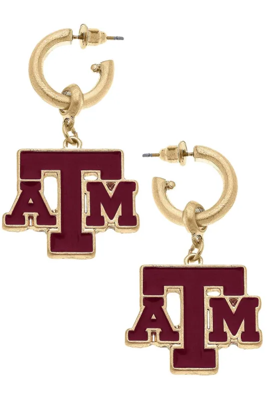 Texas A&M Aggies Enamel Drop Hoop Earrings sold by Canvas Style