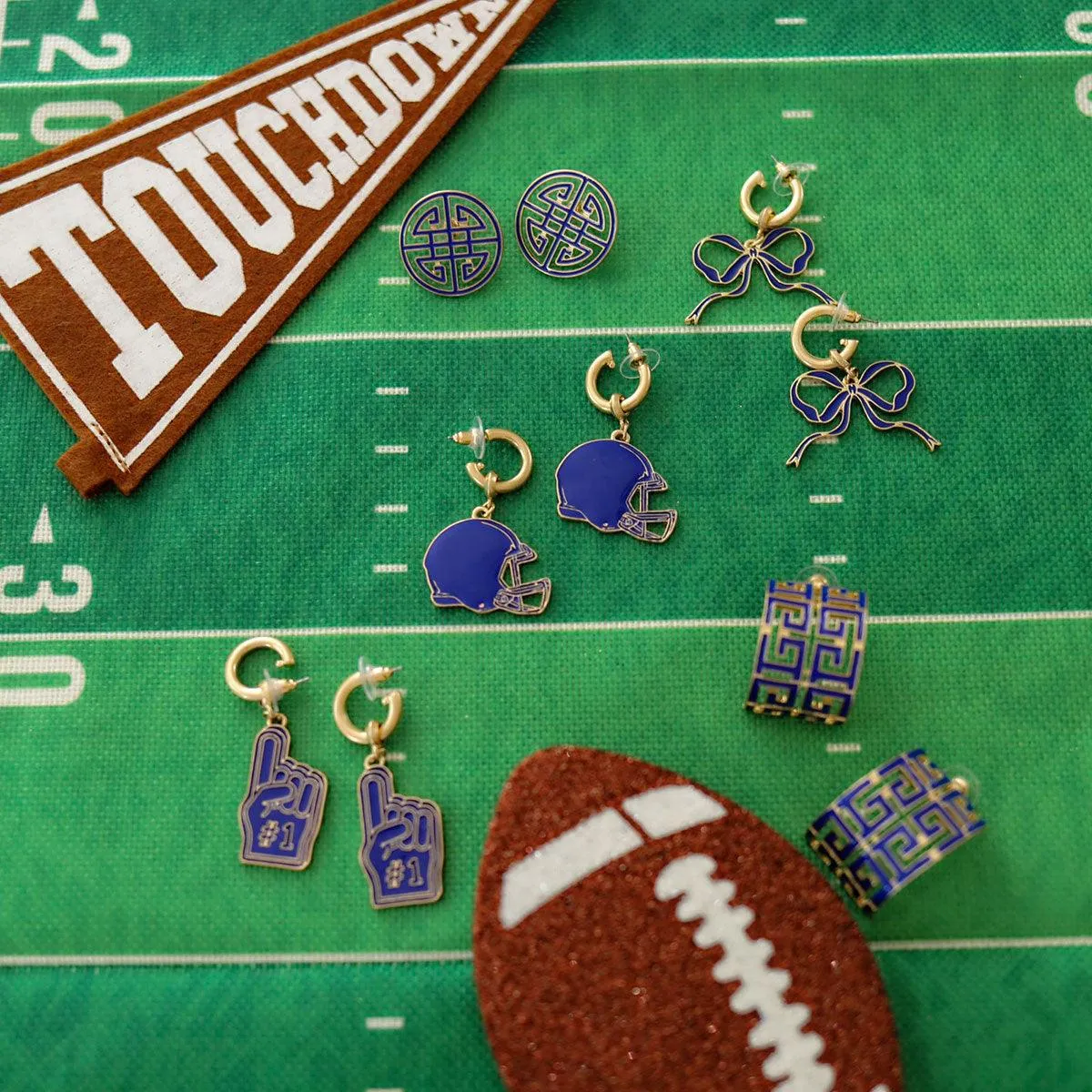 Veronica Game Day Bow Enamel Earrings in Blue sold by Canvas Style product image thumbnail 2