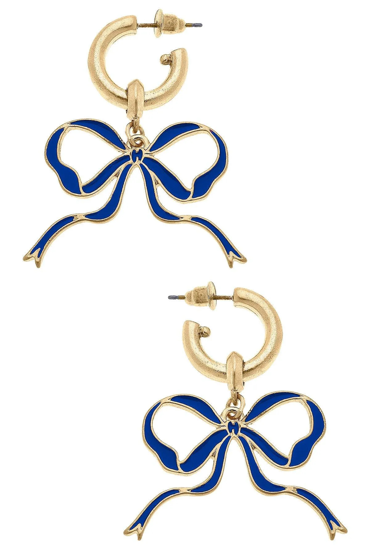 Veronica Game Day Bow Enamel Earrings in Blue sold by Canvas Style