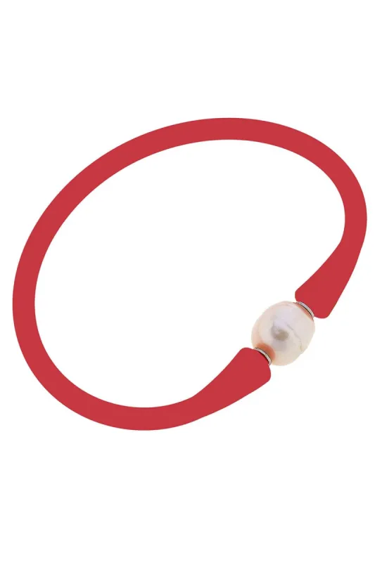 Bali Freshwater Pearl Silicone Bracelet in Red - FINAL SALE sold by Canvas Style