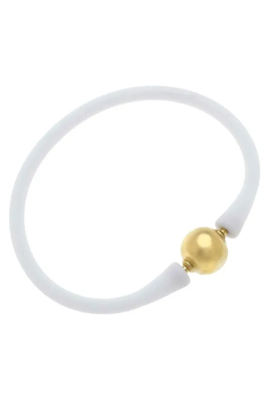 Bali 24K Gold Plated Ball Bead Silicone Bracelet in White - FINAL SALE sold by Canvas Style