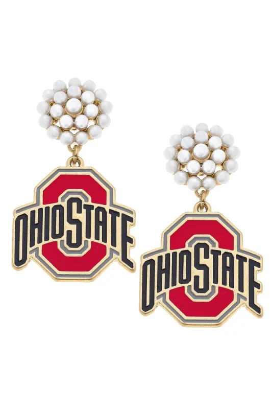 Ohio State Buckeyes Pearl Cluster Enamel Drop Earrings in Scarlet - FINAL SALE sold by Canvas Style
