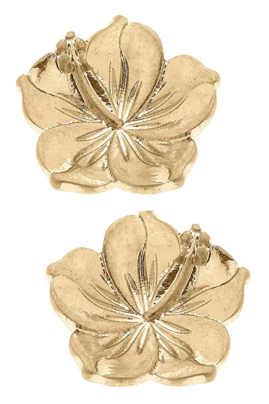 CANVAS Style x @thelovelyflamingo Hibiscus Stud Earrings in Worn Gold sold by Canvas Style