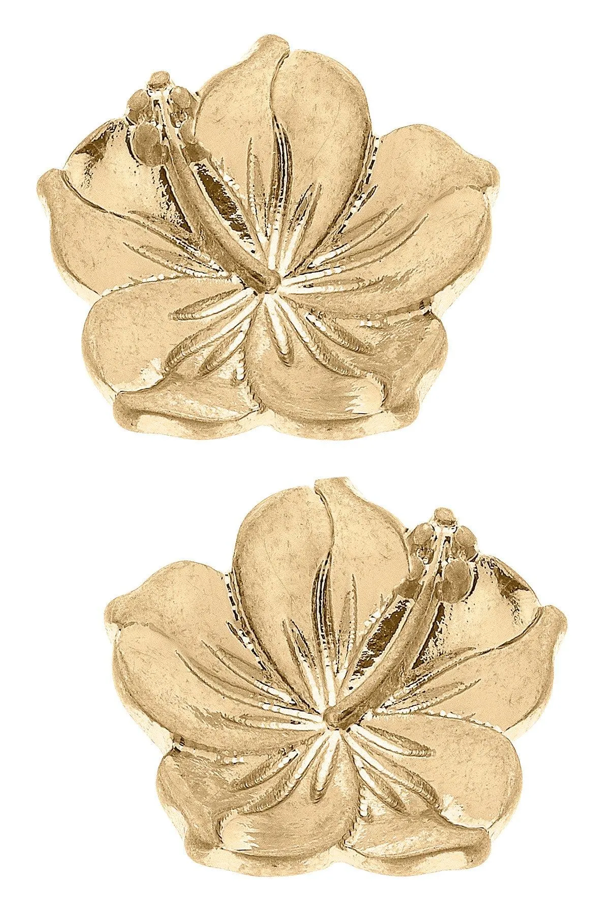 CANVAS Style x @thelovelyflamingo Hibiscus Stud Earrings in Worn Gold sold by Canvas Style