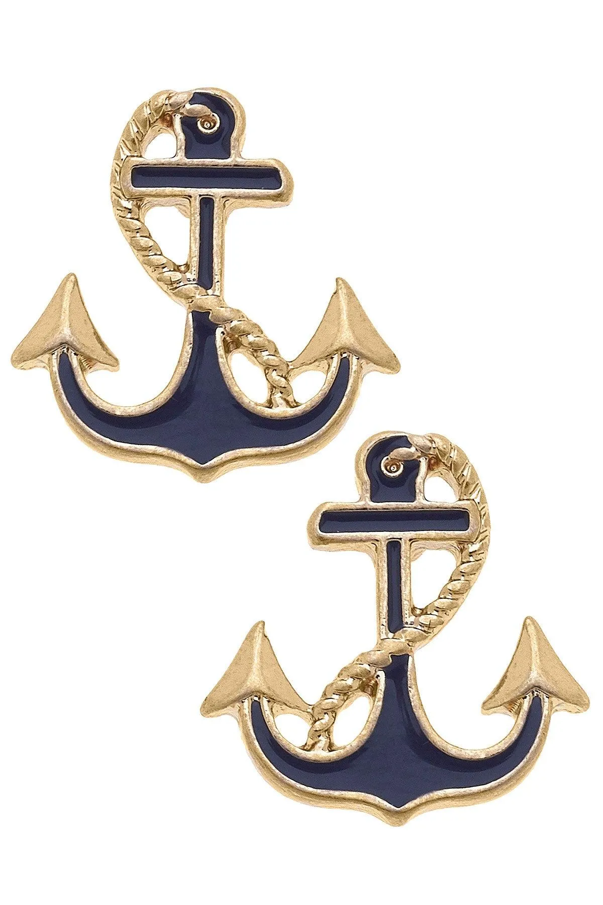 Laura Enamel Anchor Stud Earrings in Navy - FINAL SALE sold by Canvas Style