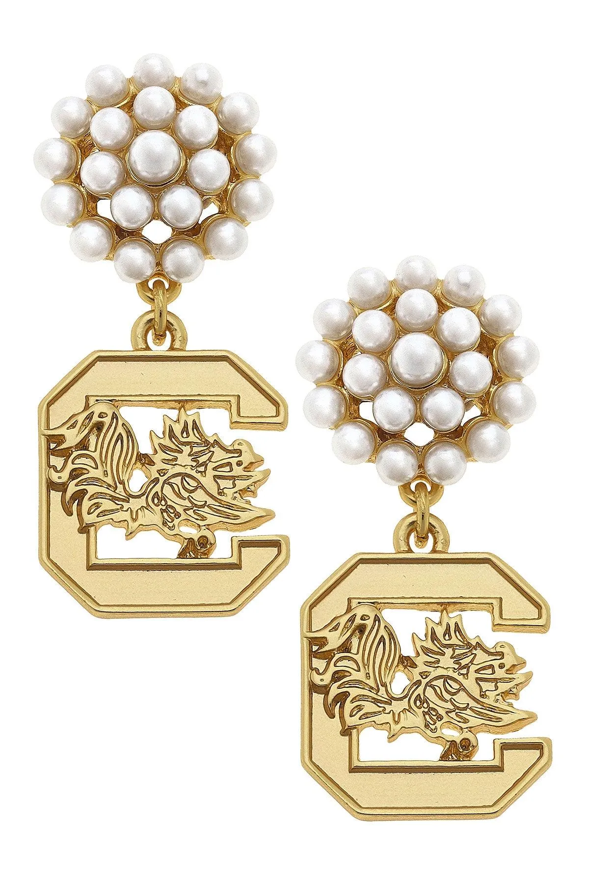 South Carolina Gamecocks Pearl Cluster 24K Gold Plated Logo Earrings sold by Canvas Style