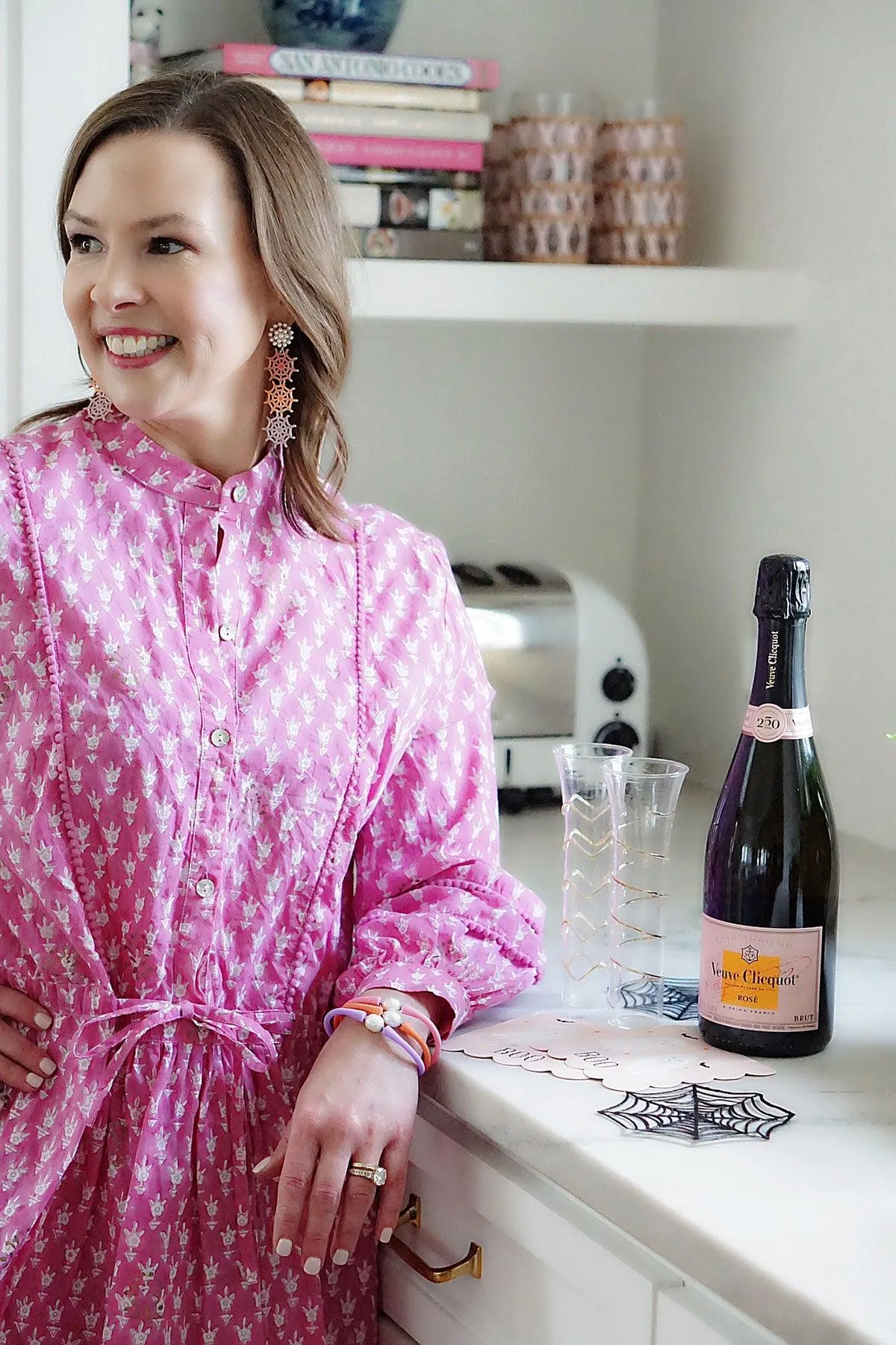 Halloween Enamel Linked Spider Web Drop Earrings in Pink/Orange/Purple sold by Canvas Style product image thumbnail 2