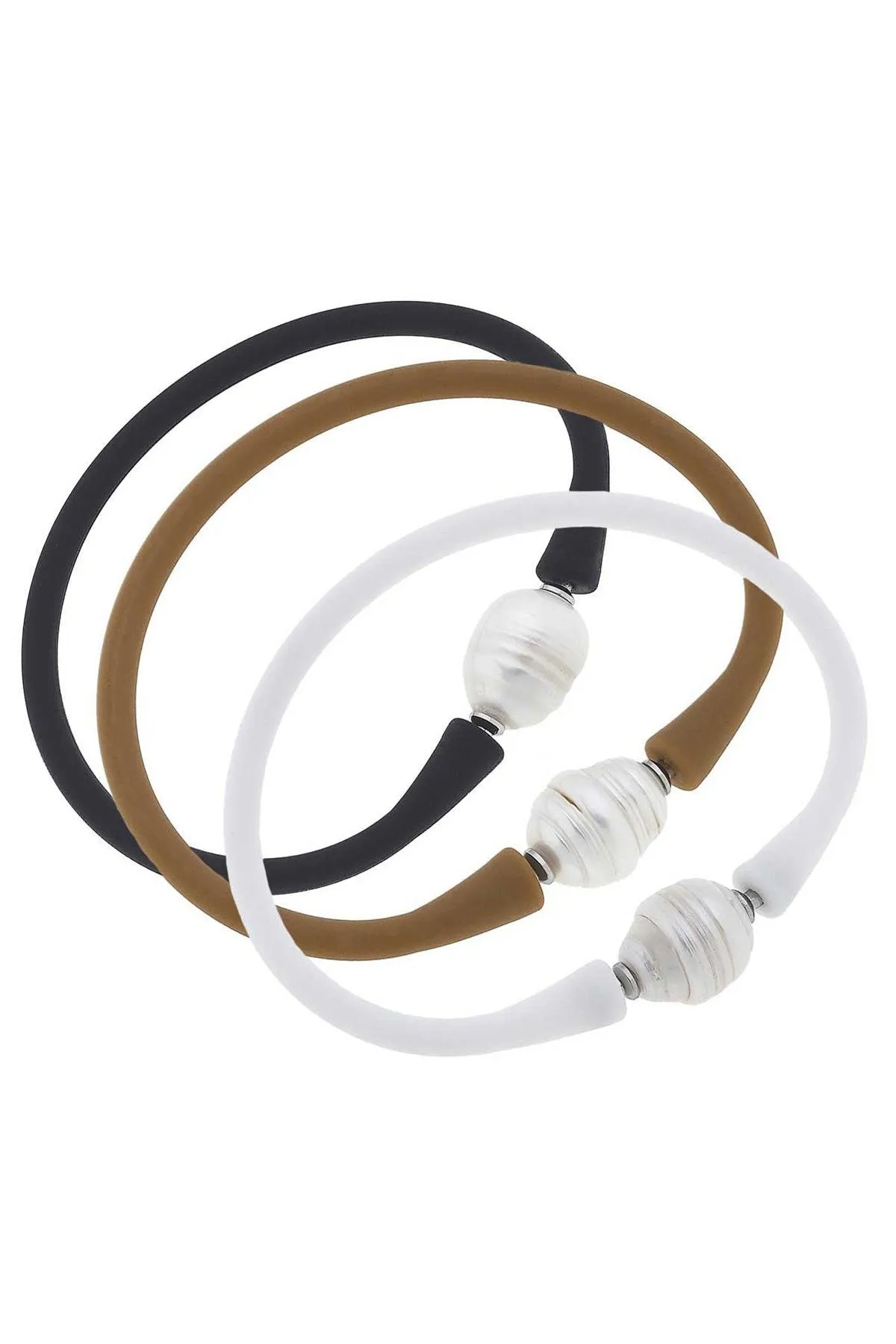 Bali Freshwater Pearl Silicone Everyday Bracelet Set of 3 sold by Canvas Style