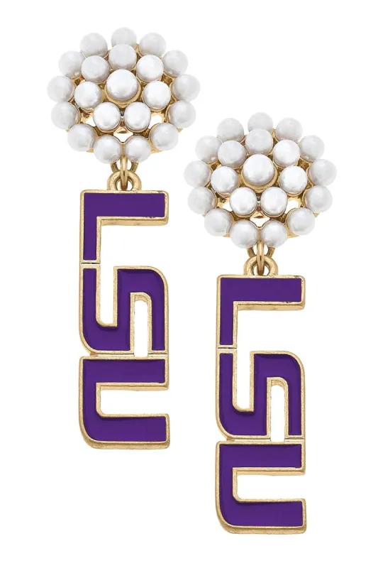 LSU Tigers Pearl Cluster Enamel Drop Earrings - FINAL SALE sold by Canvas Style