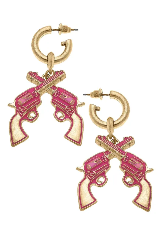 Rodeo Revolvers Enamel Drop Hoop Earrings sold by Canvas Style