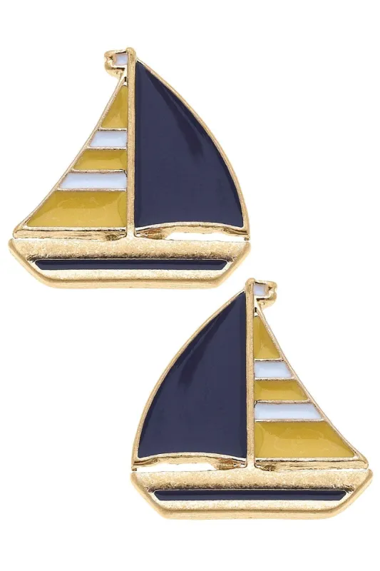 Penny Enamel Sailboat Stud Earrings in Yellow & Navy - FINAL SALE sold by Canvas Style