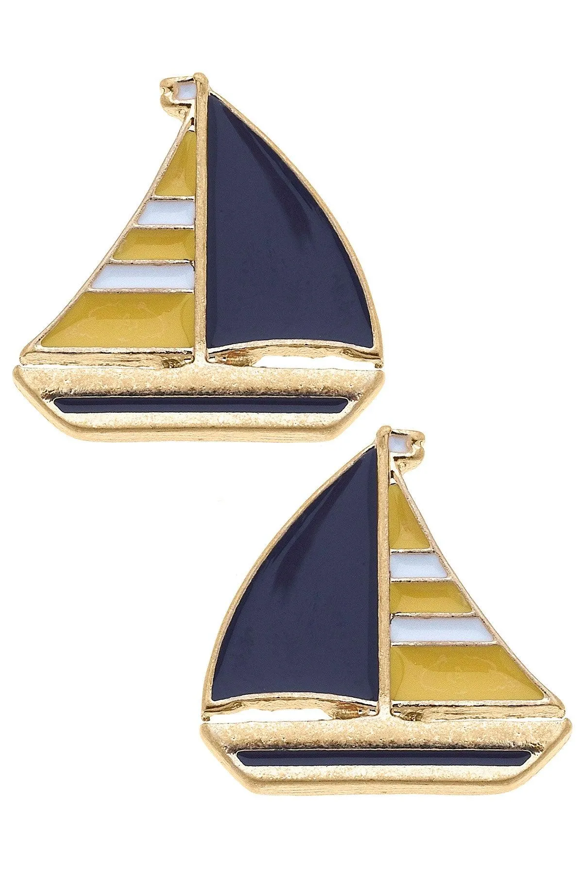 Penny Enamel Sailboat Stud Earrings in Yellow & Navy - FINAL SALE sold by Canvas Style
