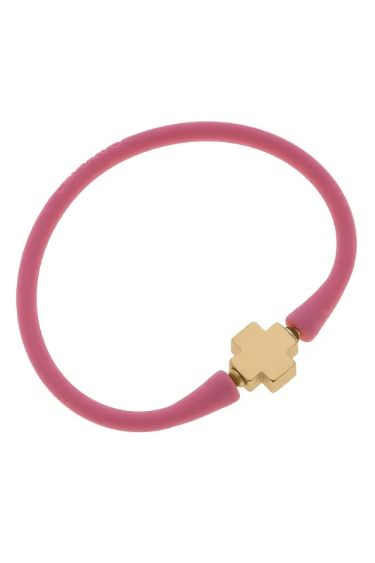Bali 24K Gold Plated Cross Bead Silicone Bracelet in Bubblegum - FINAL SALE sold by Canvas Style