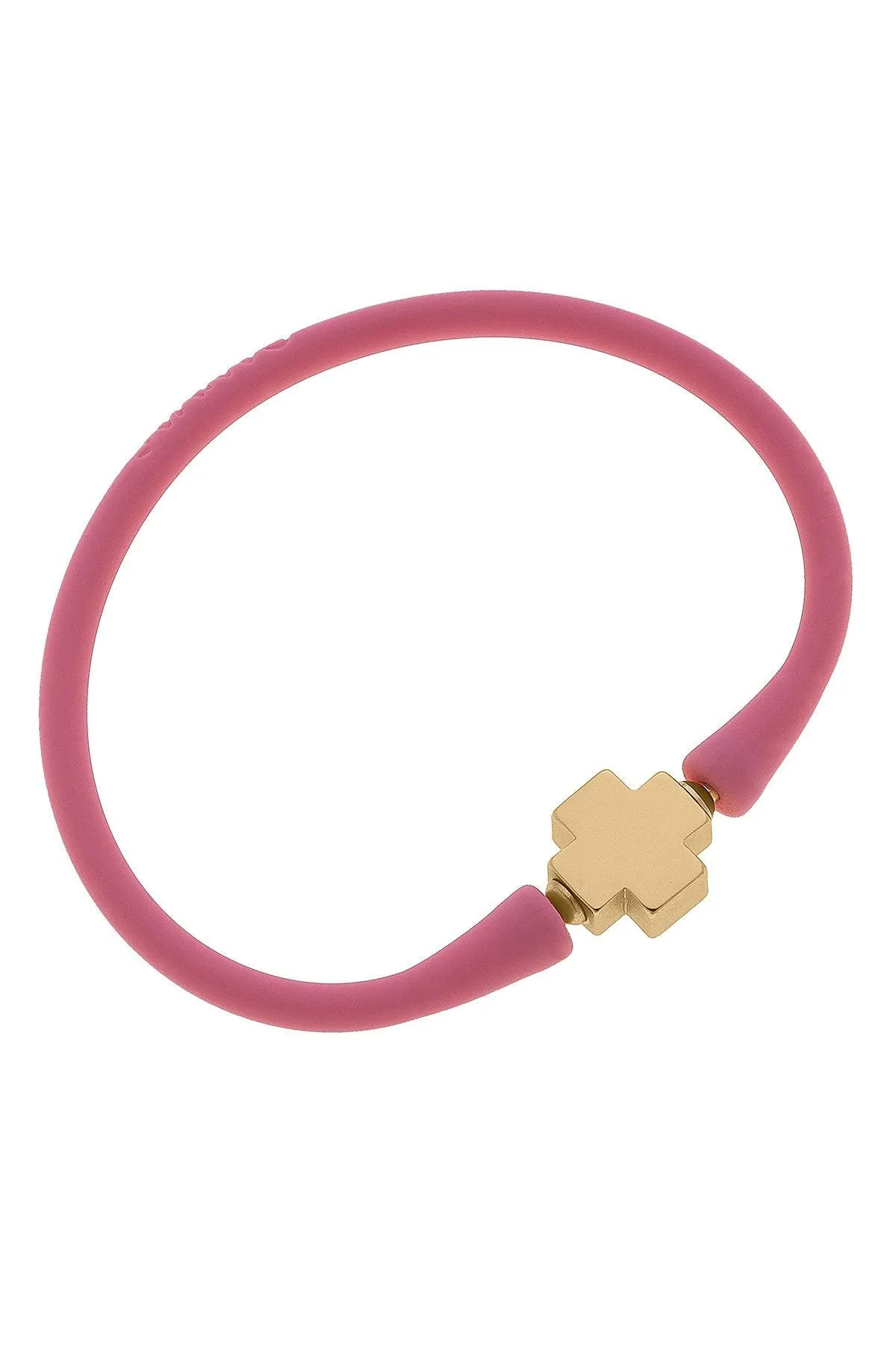 Bali 24K Gold Plated Cross Bead Silicone Bracelet in Bubblegum - FINAL SALE sold by Canvas Style