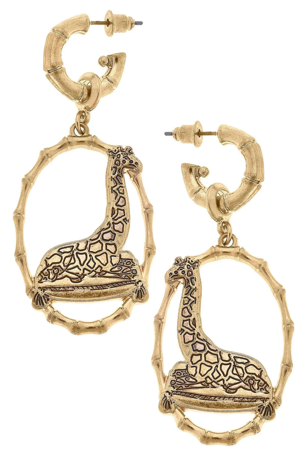 Gwen Giraffe Drop Hoop Earrings in Worn Gold sold by Canvas Style