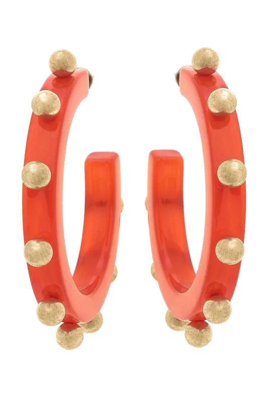 Kelley Studded Metal and Resin Hoop Earrings in Orange sold by Canvas Style