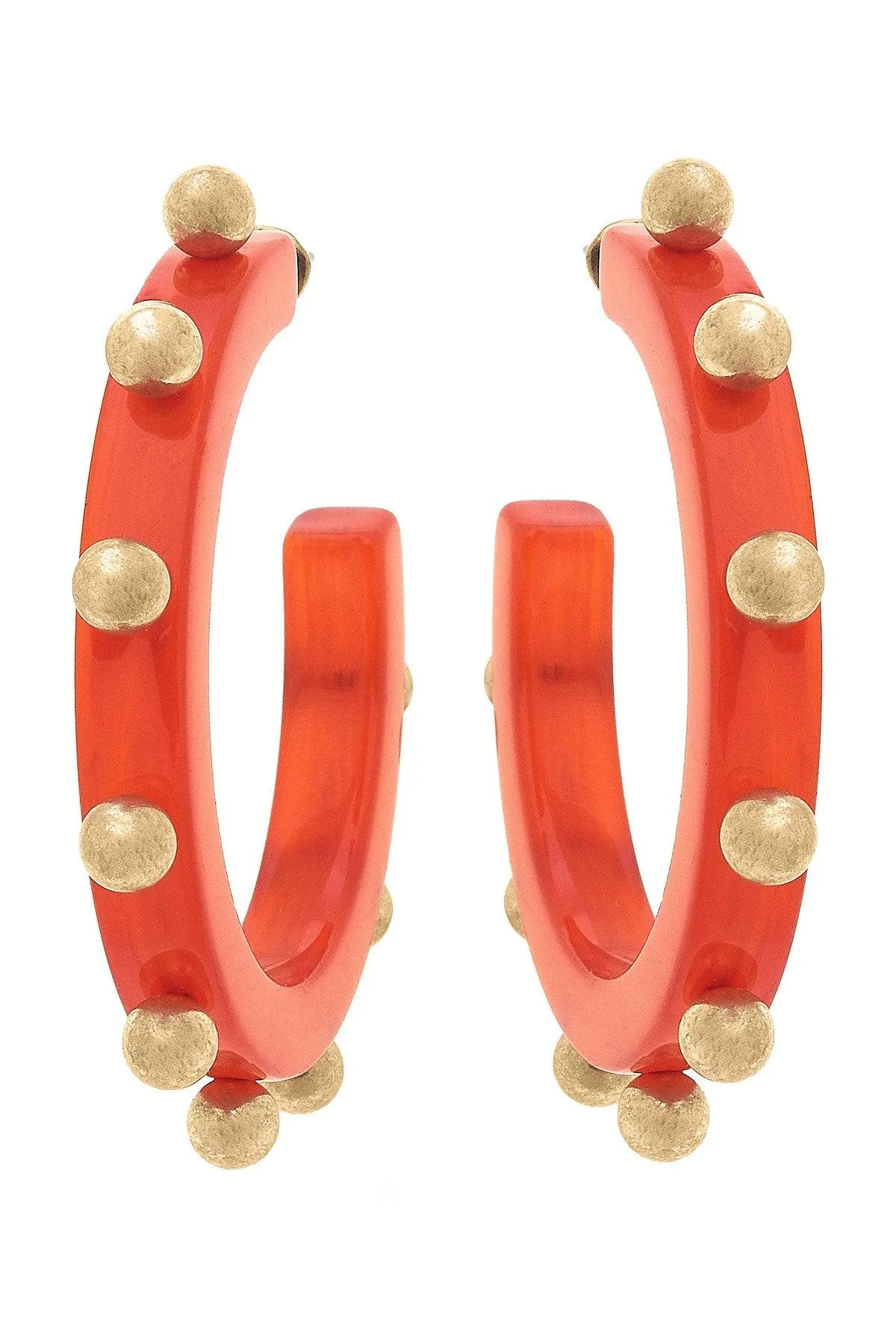 Kelley Studded Metal and Resin Hoop Earrings in Orange sold by Canvas Style
