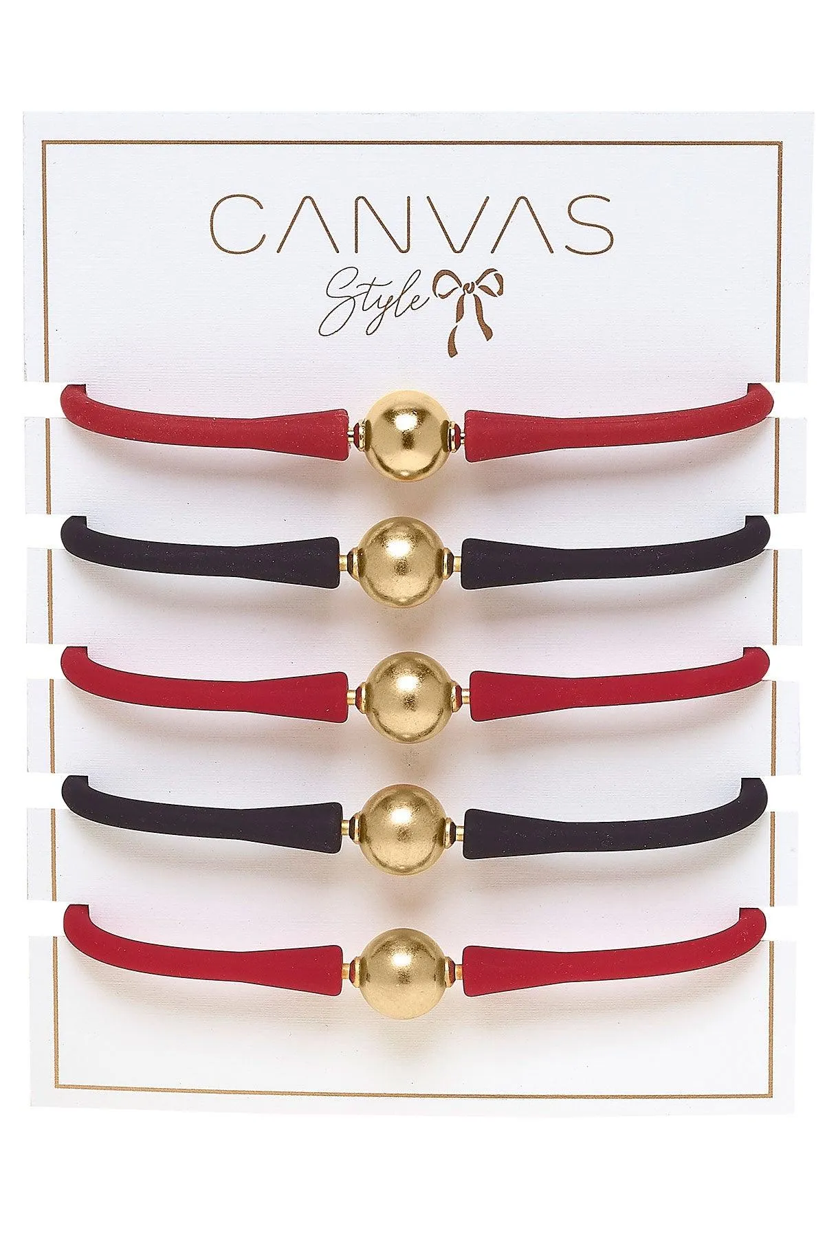 Bali Game Day 24K Gold Bracelet Set of 5 in Red & Black sold by Canvas Style product image thumbnail 2