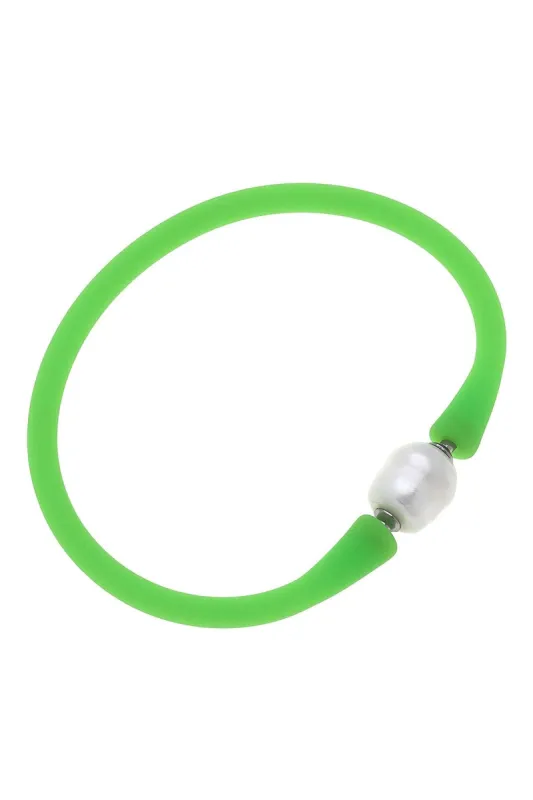 Bali Freshwater Pearl Silicone Bracelet in Neon Green - FINAL SALE sold by Canvas Style
