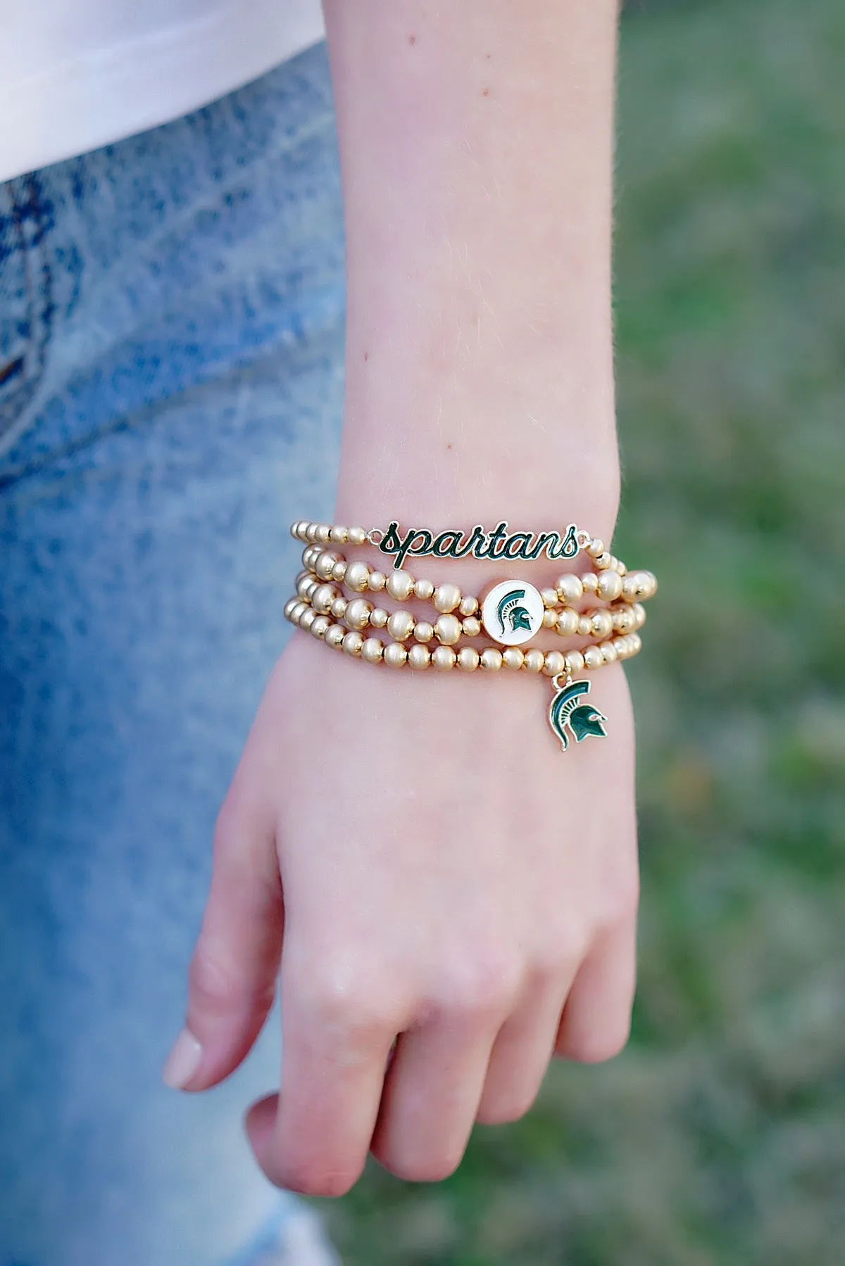 Michigan State Spartans 2-Row Ball Bead Stretch Bracelet sold by Canvas Style product image thumbnail 2