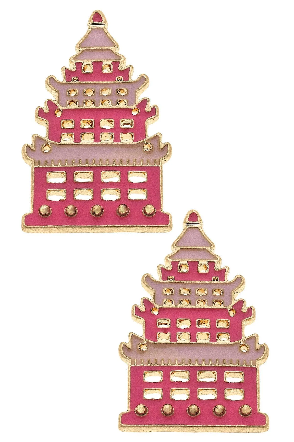 Tiffany Enamel Pagoda Stud Earrings in Pink & Red sold by Canvas Style