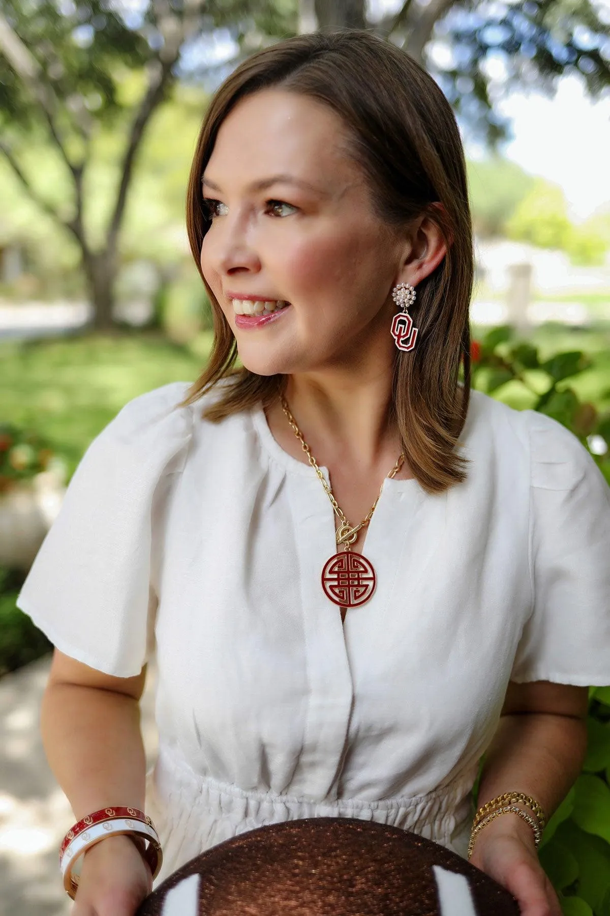 Oklahoma Sooners Pearl Cluster Enamel Drop Earrings sold by Canvas Style product image thumbnail 2