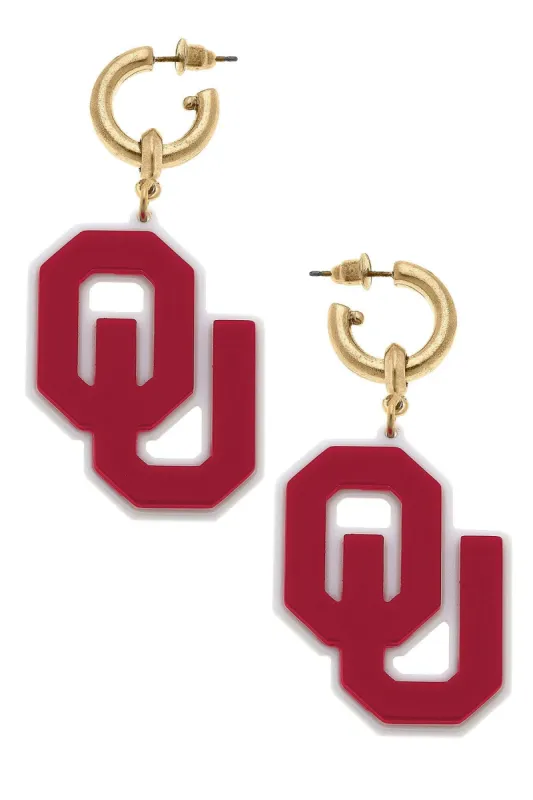 Oklahoma Sooners Resin Logo Drop Hoop Earrings sold by Canvas Style