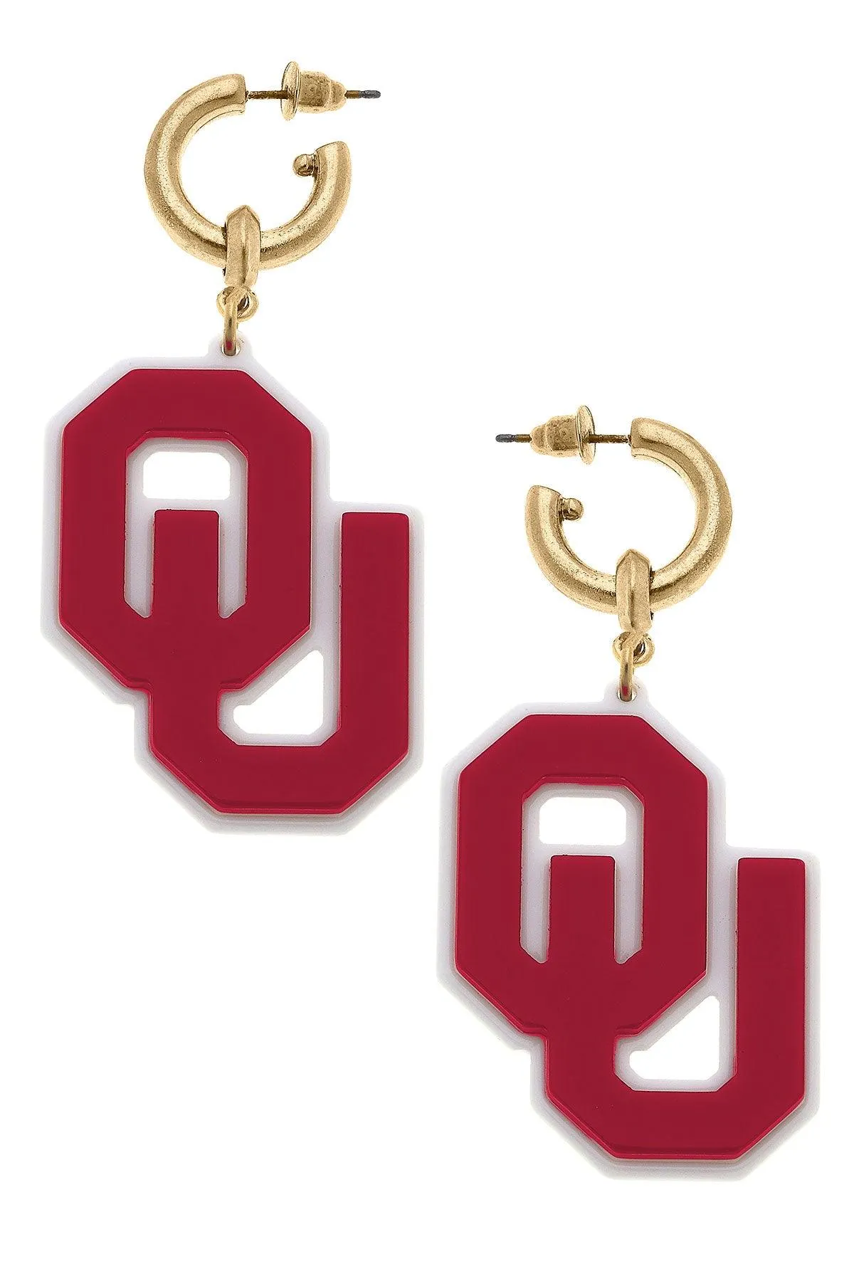 Oklahoma Sooners Resin Logo Drop Hoop Earrings sold by Canvas Style