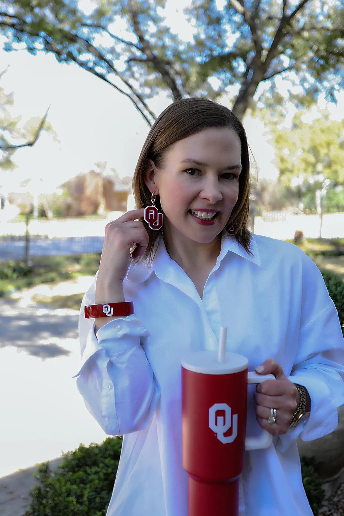 Oklahoma Sooners Resin Logo Drop Hoop Earrings sold by Canvas Style product image thumbnail 2