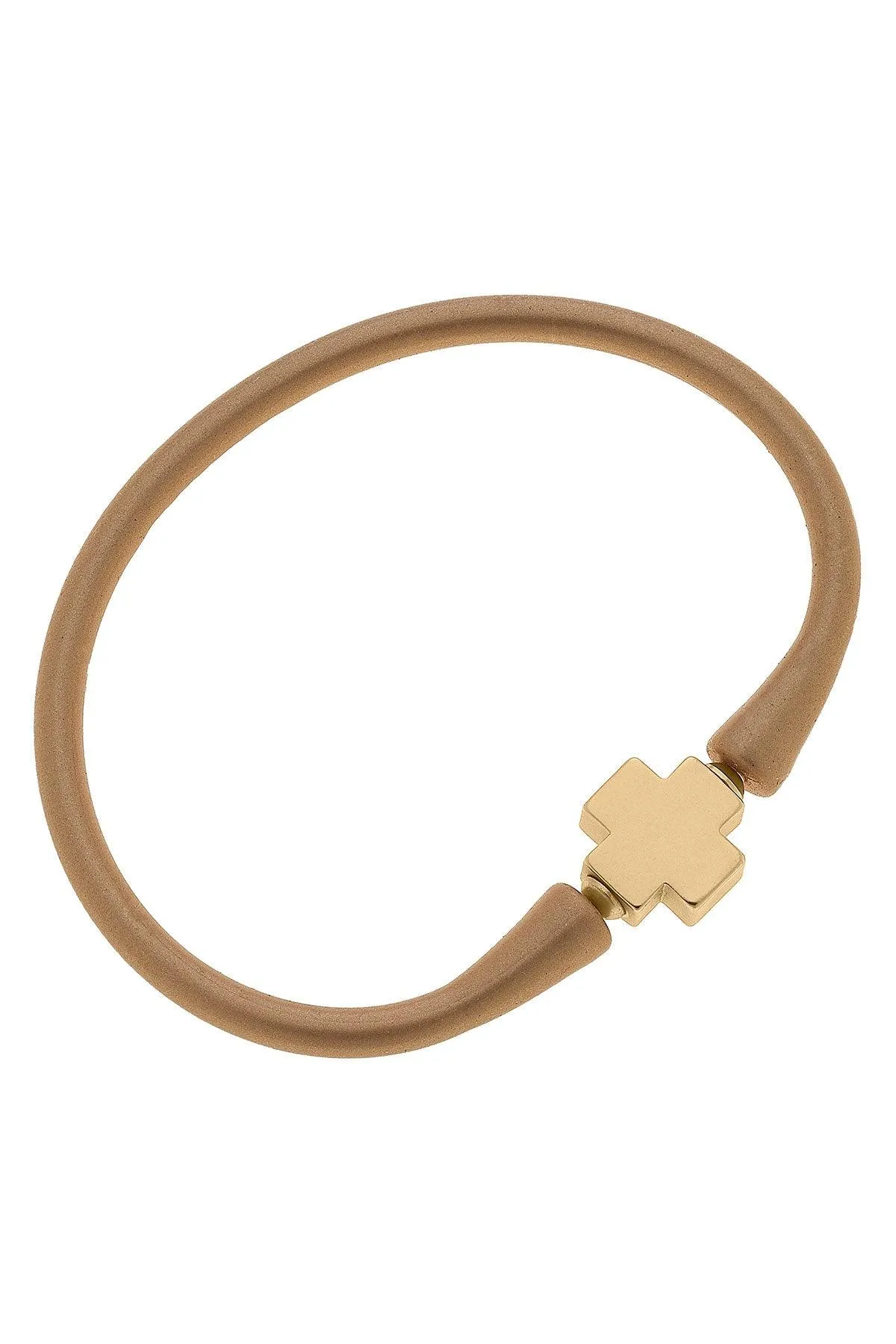 Bali 24K Gold Plated Cross Bead Silicone Bracelet in Metallic Gold - FINAL SALE sold by Canvas Style